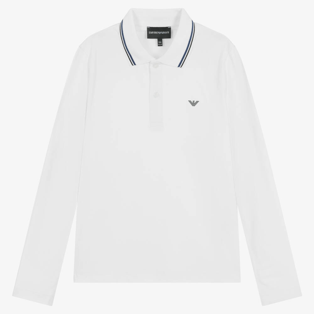 Emporio Armani - Polo blanc en coton ado garçon | Childrensalon