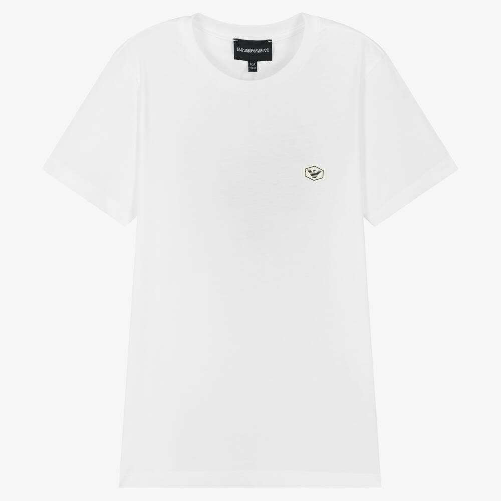 Emporio Armani - Белая футболка с орлом для мальчиков-подростков | Childrensalon