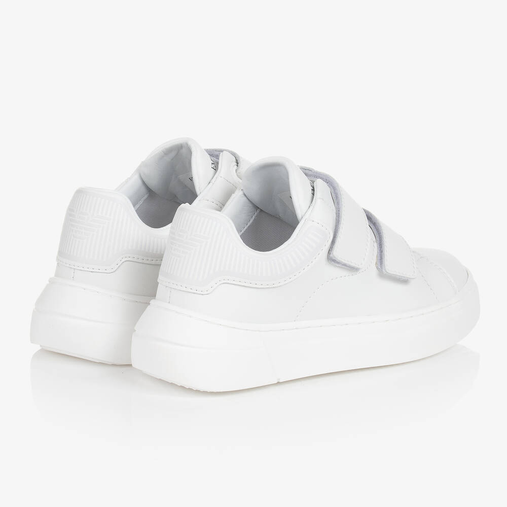Emporio Armani-Teen Boys White Leather Velcro Trainers | Childrensalon Outlet