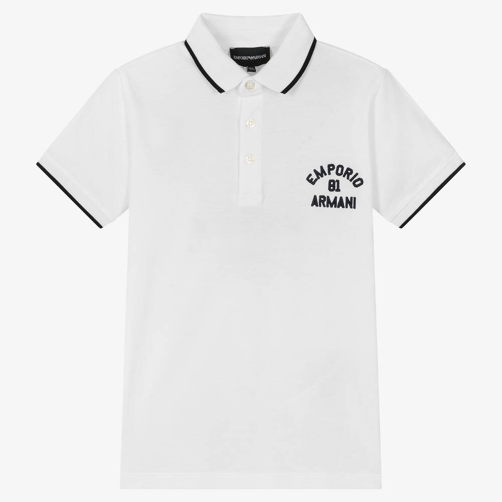 Emporio Armani - Teen Boys White Logo Polo Shirt | Childrensalon