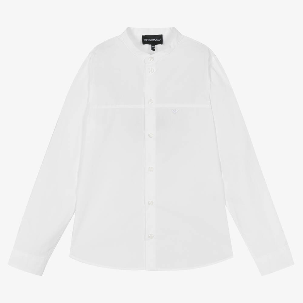 Emporio Armani - Teen Boys White Logo Poplin Shirt | Childrensalon