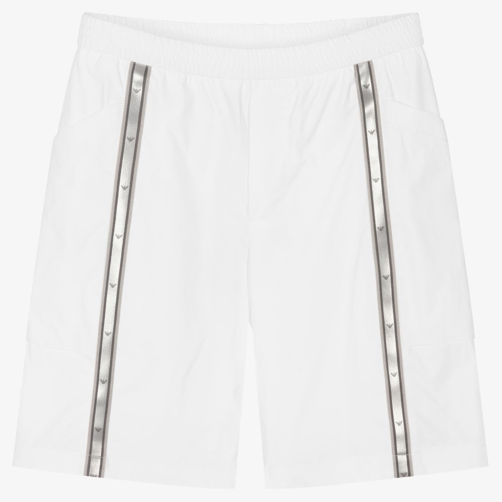 Emporio Armani-Teen Boys White Logo Shorts | Childrensalon Outlet