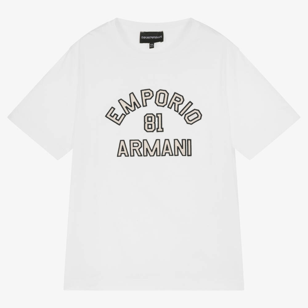 Emporio Armani - Teen Boys White Lyocell Logo T-Shirt | Childrensalon