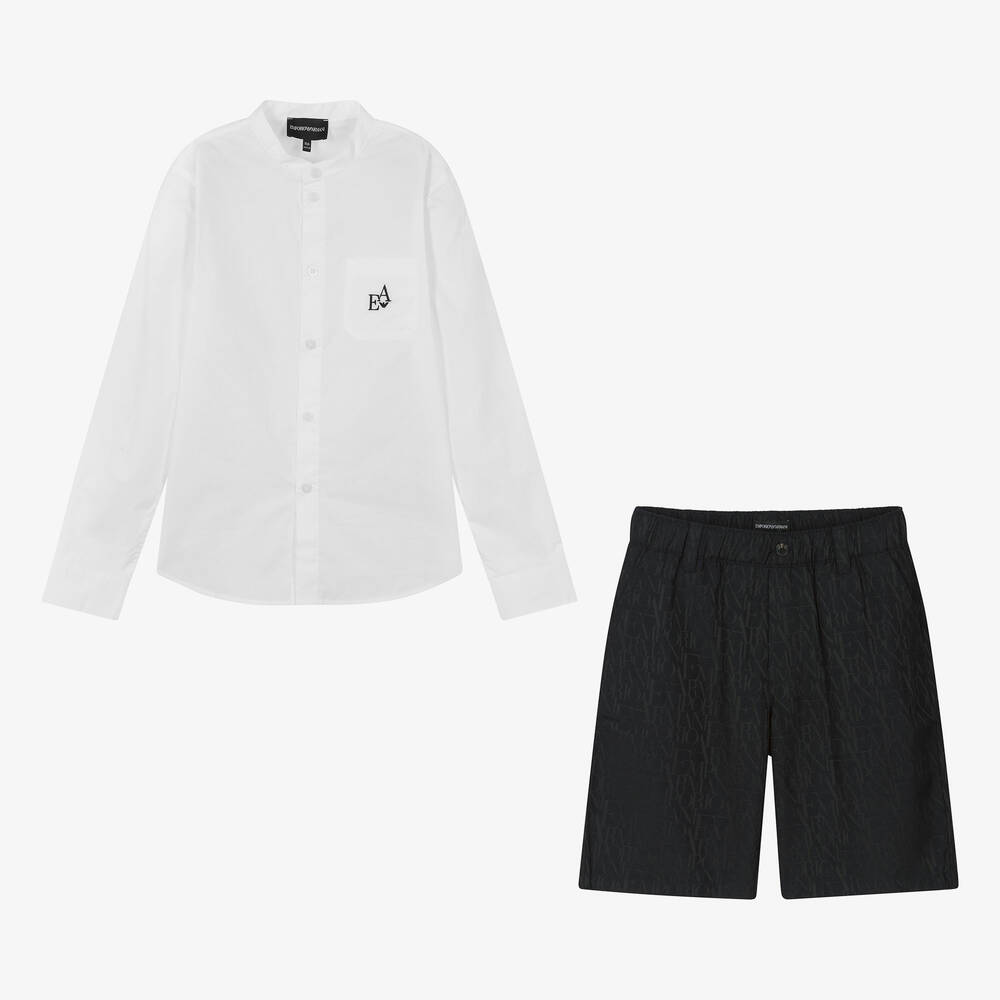 Emporio Armani-Teen Boys White & Navy Blue Shorts Set | Childrensalon Outlet