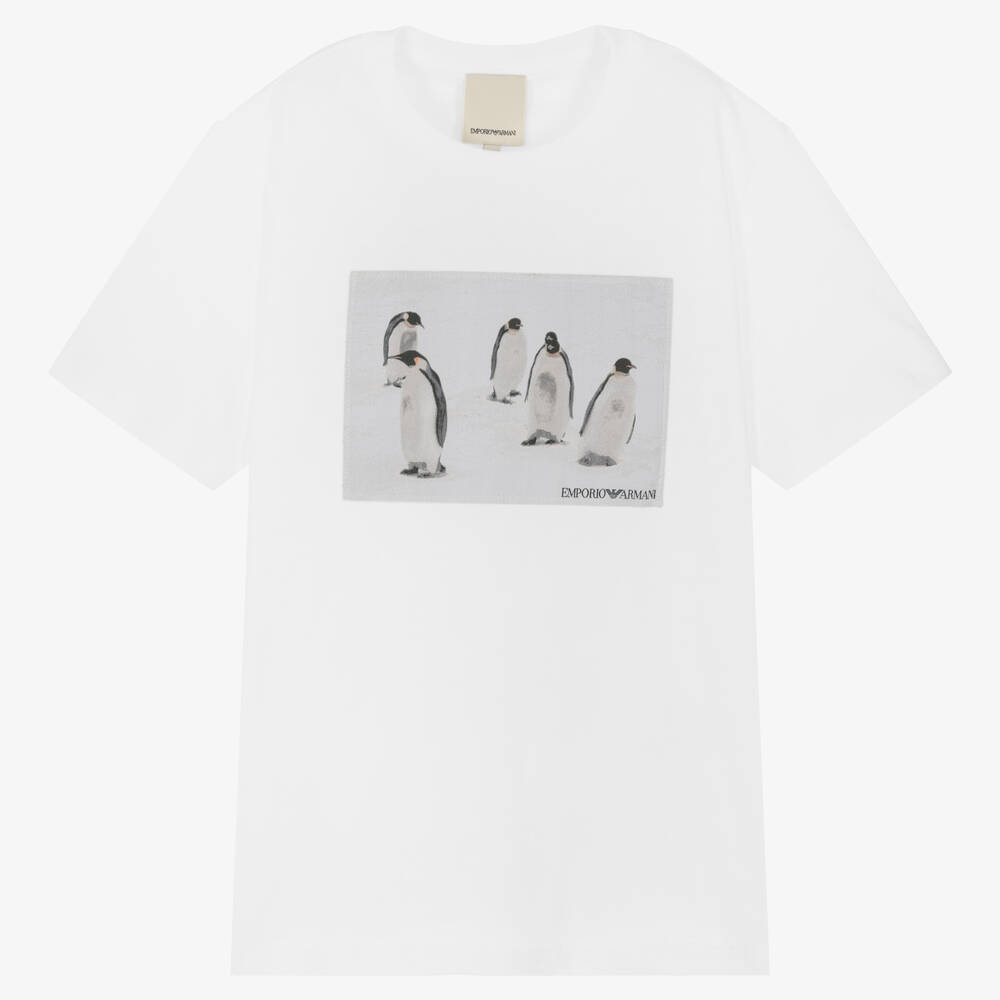 Emporio Armani - Белая футболка с пингвинами для мальчиков-подростков | Childrensalon