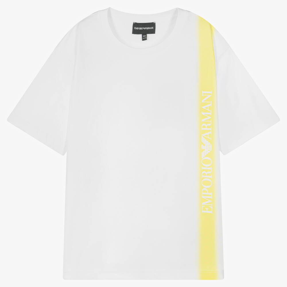 Emporio Armani - Teen Boys White & Yellow Logo T-Shirt | Childrensalon
