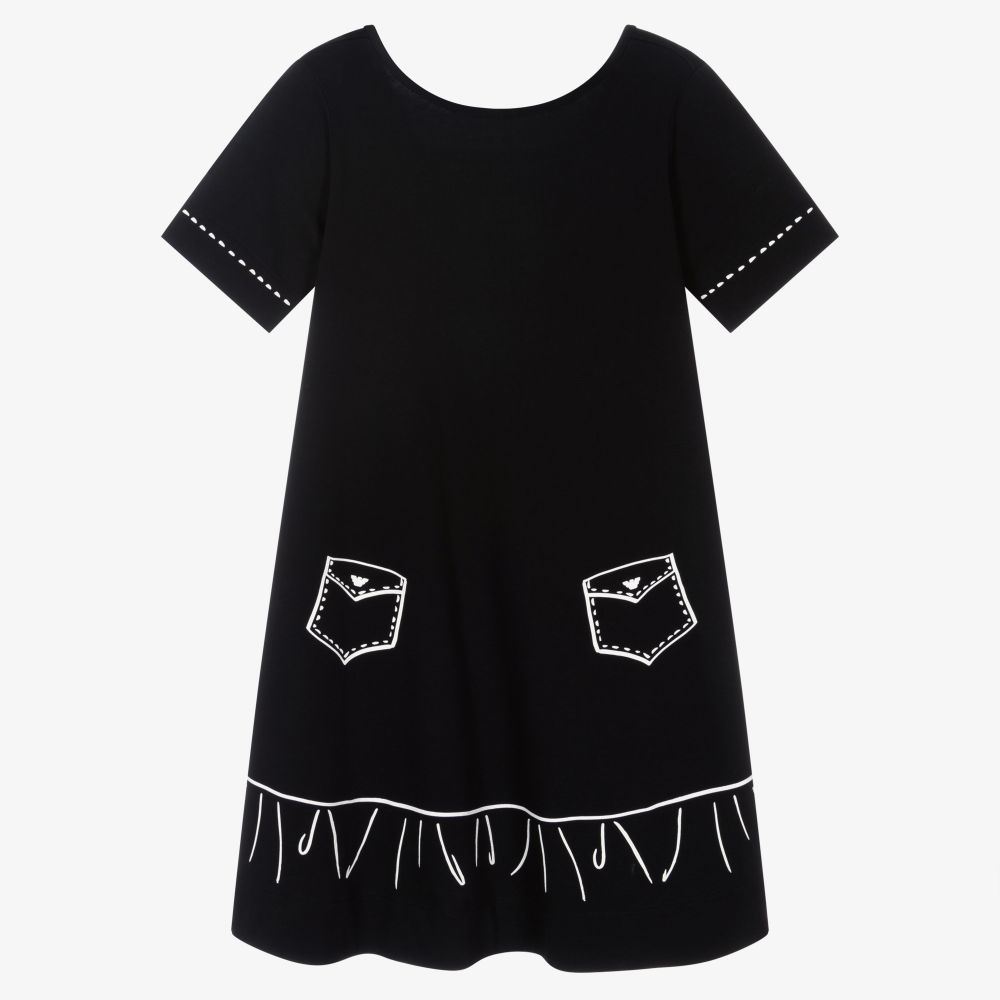Emporio Armani - Черное хлопковое платье для девочек-подростков | Childrensalon