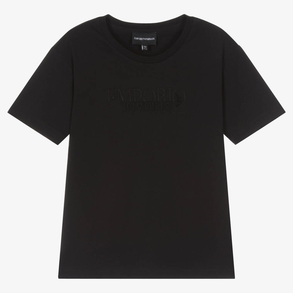 Emporio Armani - Teen Girls Black Cotton T-Shirt | Childrensalon