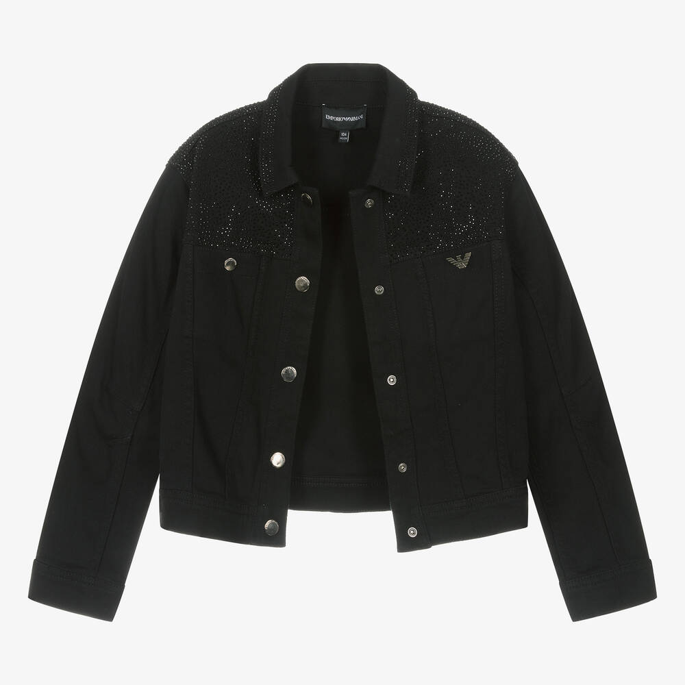 إمبوريو أرماني-جاكيت قطن دنيم مزين بديامنتي لون أسود | Childrensalon Outlet