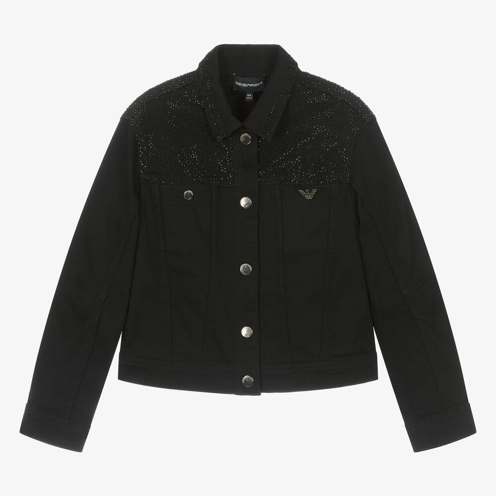 Teen Girls Black Diamante Denim Jacket