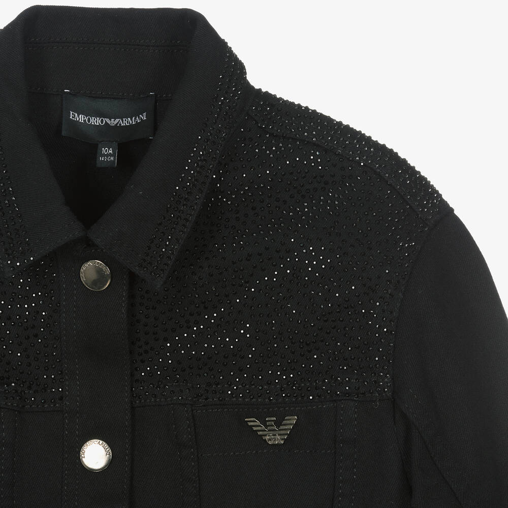 إمبوريو أرماني-جاكيت قطن دنيم مزين بديامنتي لون أسود | Childrensalon Outlet