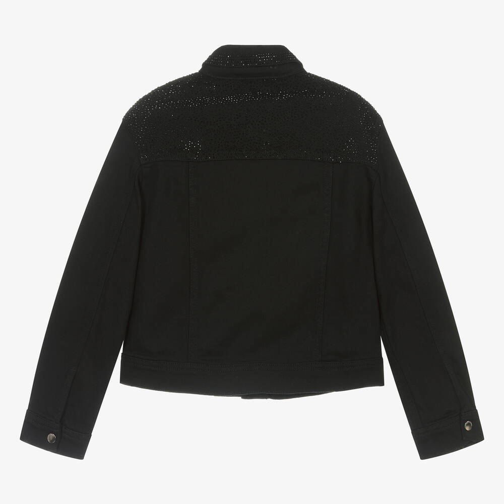 إمبوريو أرماني-جاكيت قطن دنيم مزين بديامنتي لون أسود | Childrensalon Outlet