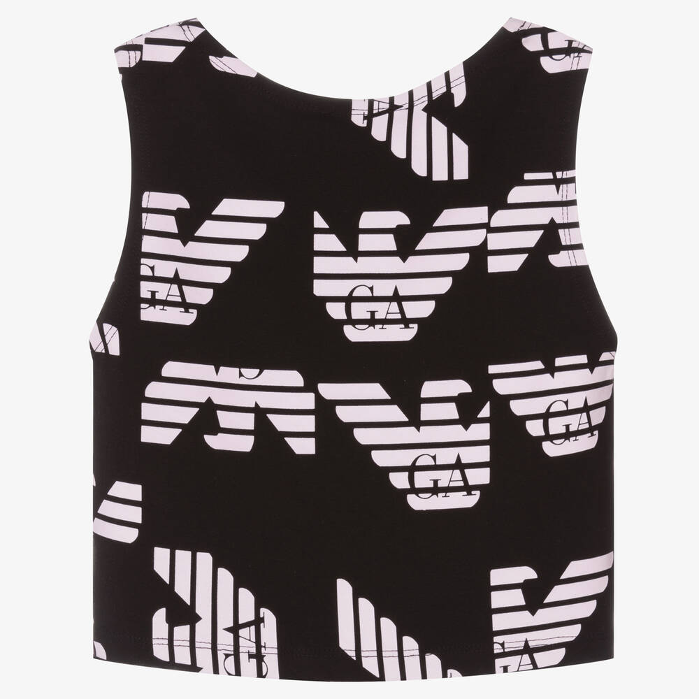 Emporio Armani-Teen Girls Black & Pink Cotton Crop Top | Childrensalon Outlet