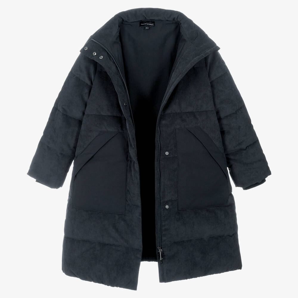 Emporio Armani-Синий вельветовый пуховик | Childrensalon Outlet