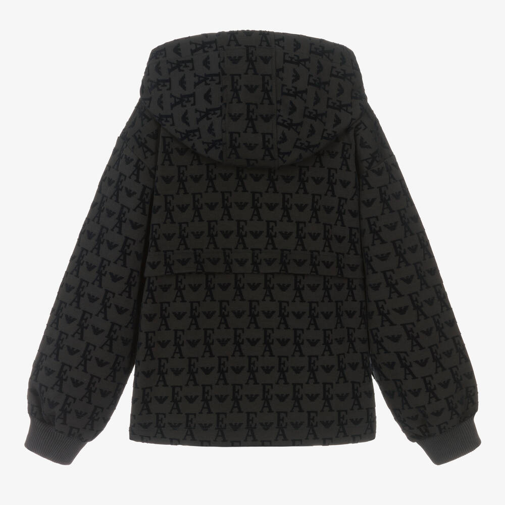 إEmporio Armani-توب هودي تينز بناتي قطن جيرسي لون أسود | Childrensalon Outlet
