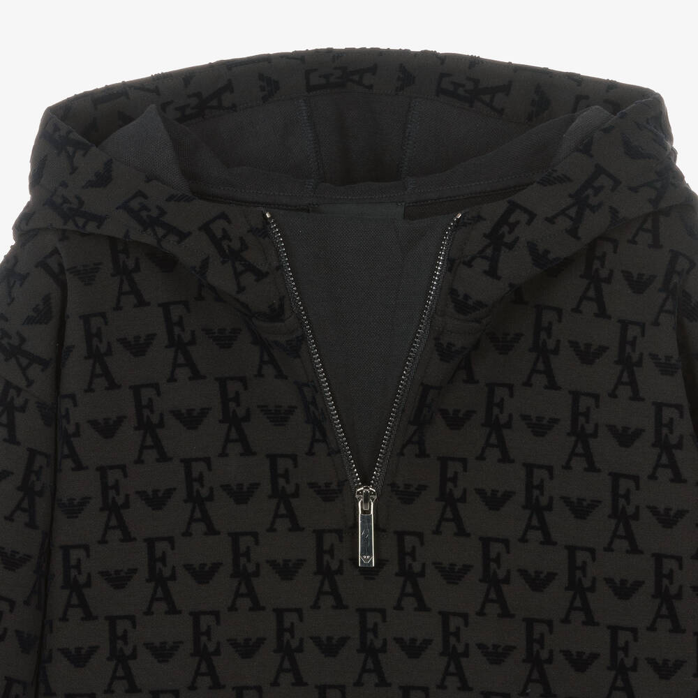 إEmporio Armani-توب هودي تينز بناتي قطن جيرسي لون أسود | Childrensalon Outlet