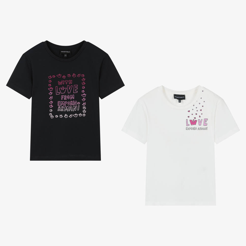 Emporio Armani - Teen Girls Blue & Ivory T-Shirts (2 Pack) | Childrensalon