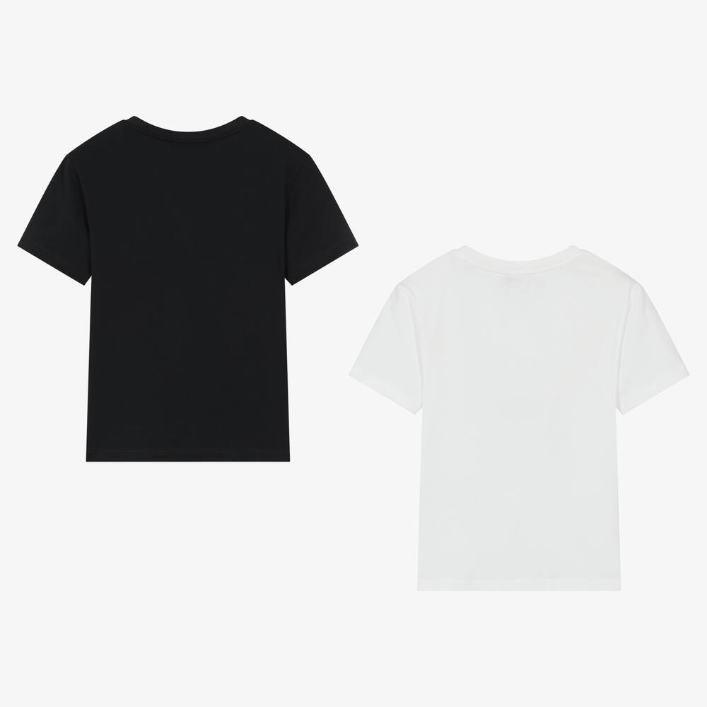 إEmporio Armani-تيشيرت قطن لون كحلي وعاجي تينز بناتي (عدد 2) | Childrensalon Outlet