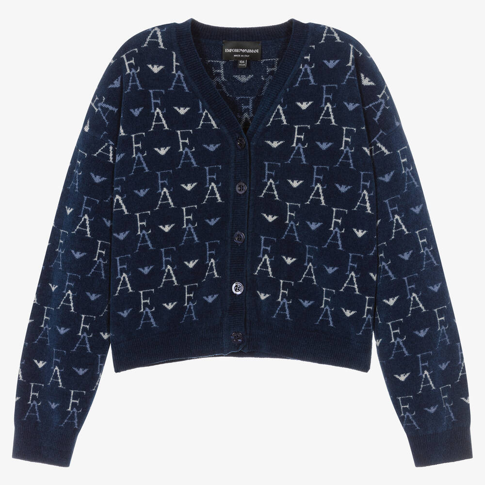 Emporio Armani - Teen Girls Blue Logo Cardigan | Childrensalon