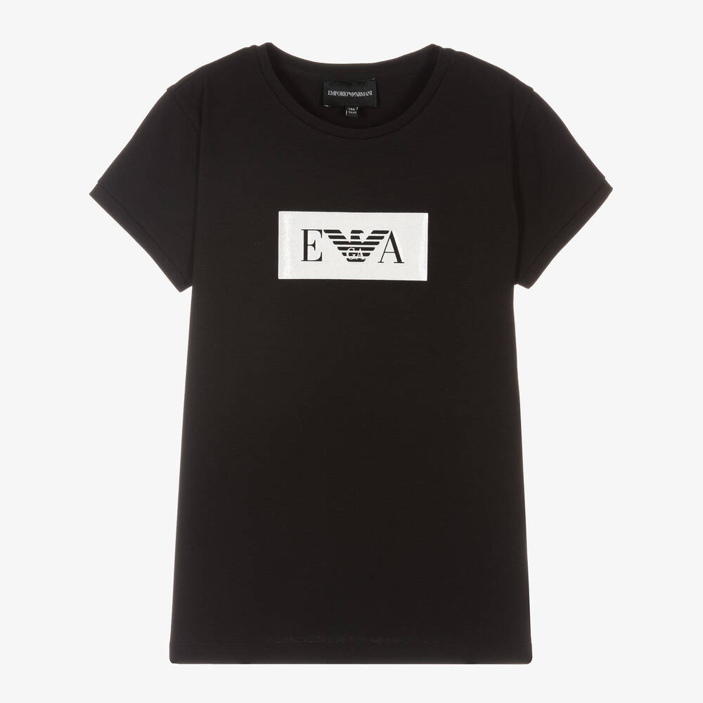 Emporio Armani-Teen Girls Blue Logo T-Shirt | Childrensalon Outlet