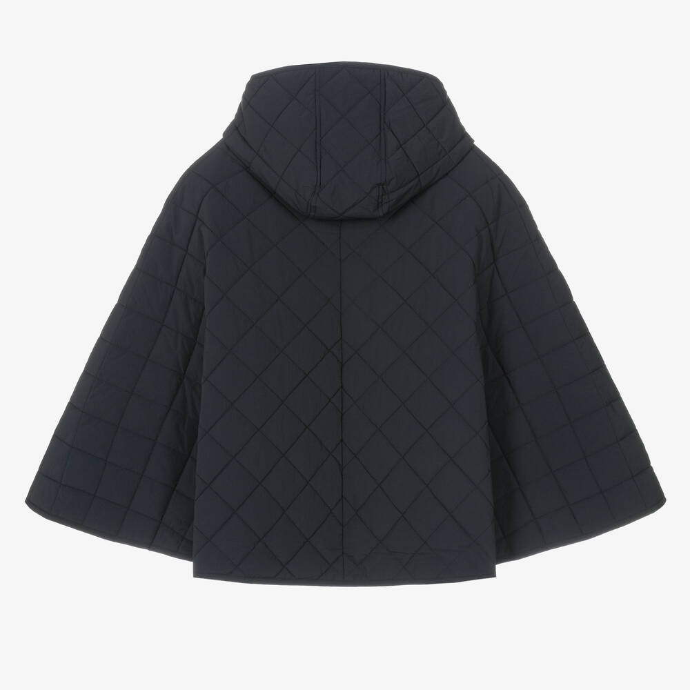 Emporio Armani-Teen Girls Blue Quilted Hooded Cape | Childrensalon Outlet