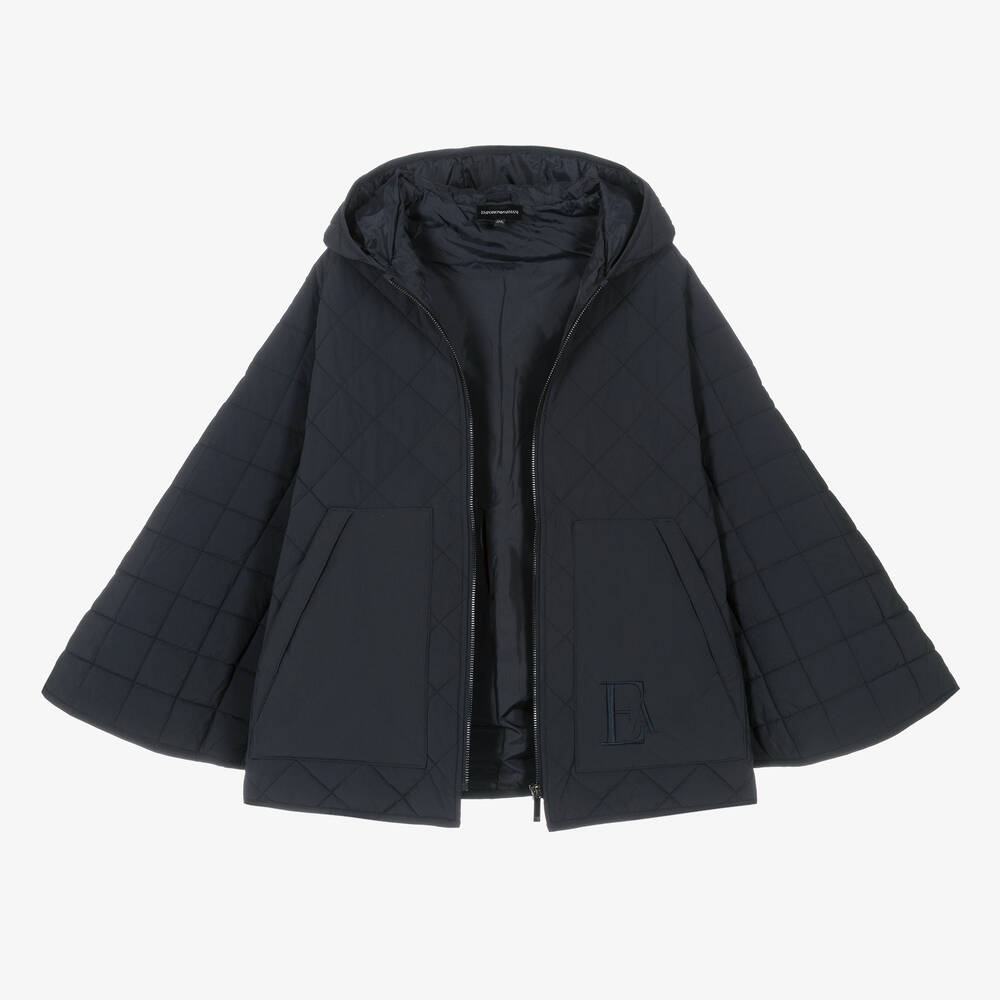 Emporio Armani-Teen Girls Blue Quilted Hooded Cape | Childrensalon Outlet