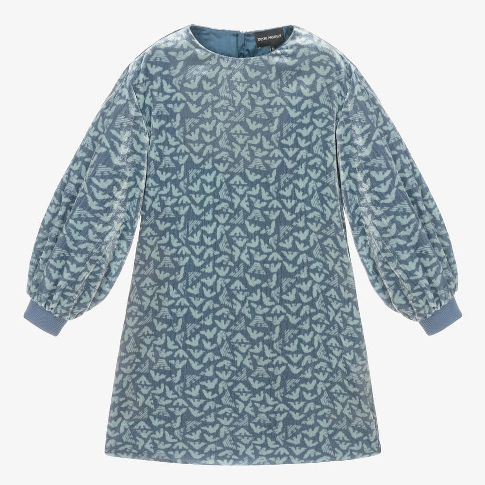 Emporio Armani-فستان تينز بناتي مخمل لون أزرق | Childrensalon Outlet