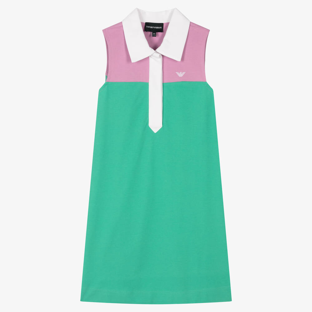 Emporio Armani-Зелено-розовое хлопковое платье поло | Childrensalon Outlet