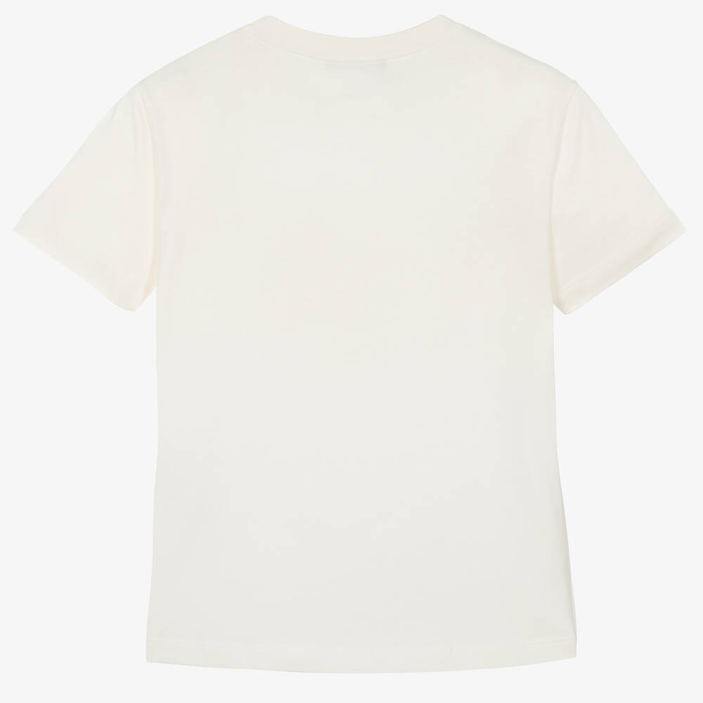 إEmporio Armani-تيشيرت قطن لون عاجي للمراهقات | Childrensalon Outlet