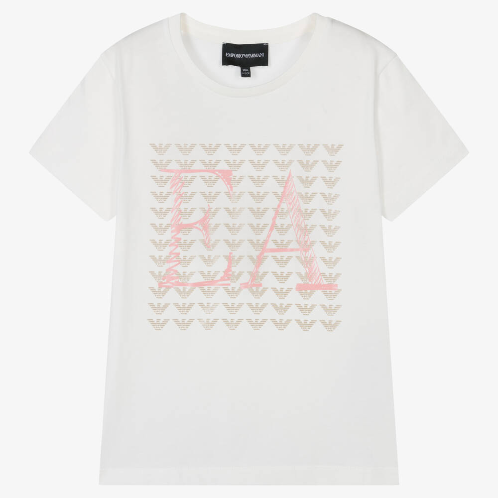 Emporio Armani - Teen Girls Ivory Cotton EA T-Shirt | Childrensalon