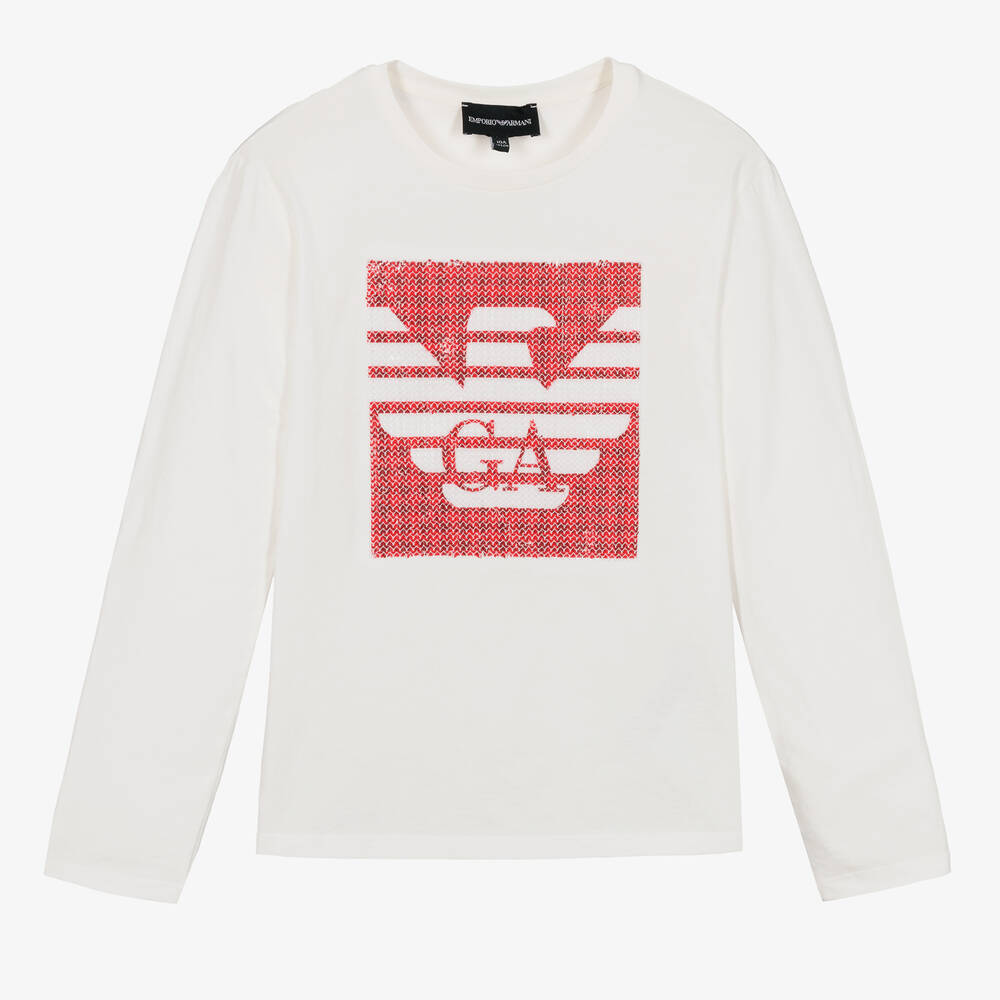 Emporio Armani - Teen Girls Ivory Cotton Eagle Logo Top | Childrensalon