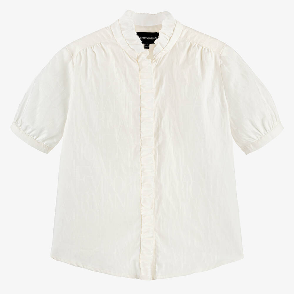 Emporio Armani-Teen Girls Ivory Cotton Jacquard Blouse | Childrensalon Outlet