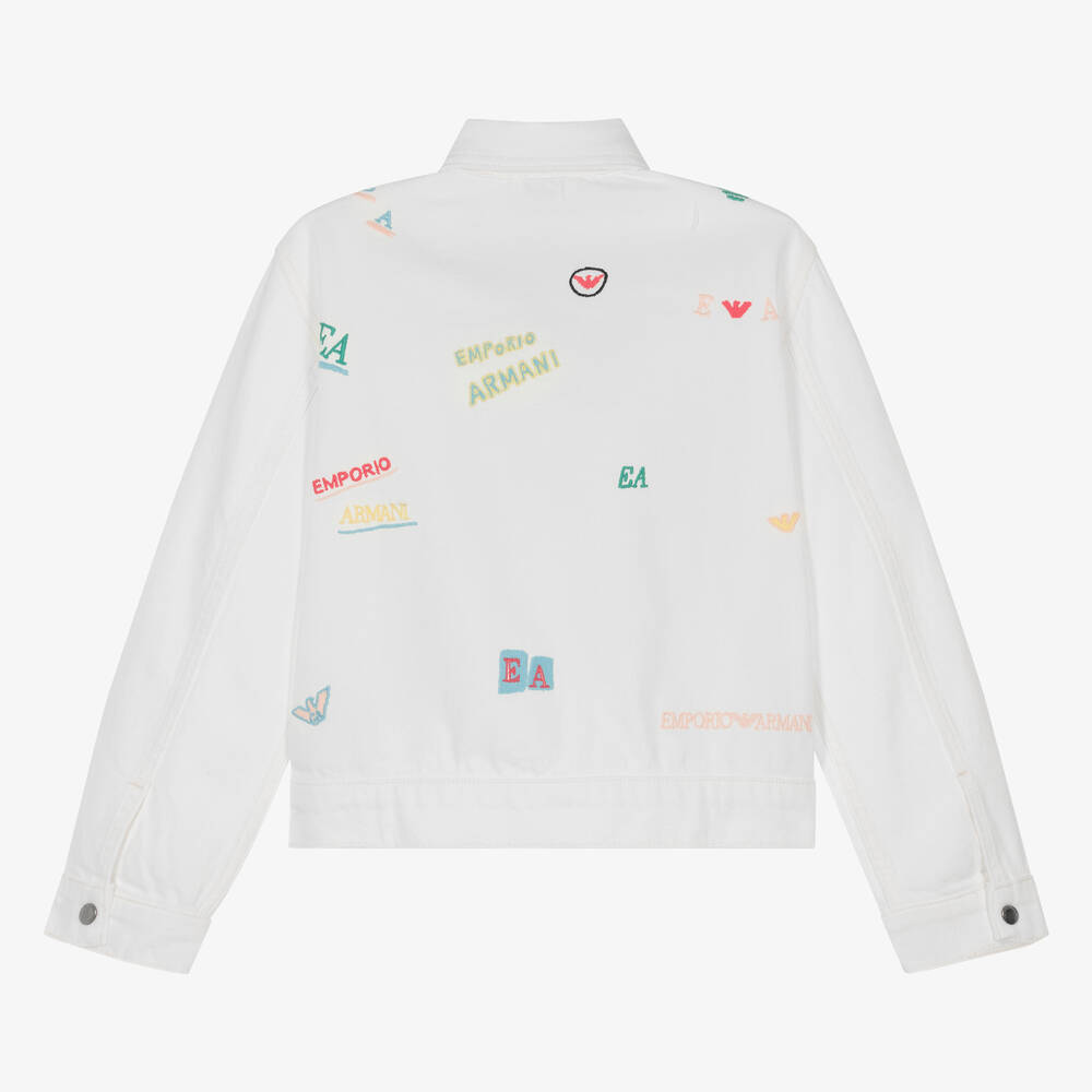 Emporio Armani-Teen Girls Ivory Embroidered Denim Jacket | Childrensalon Outlet