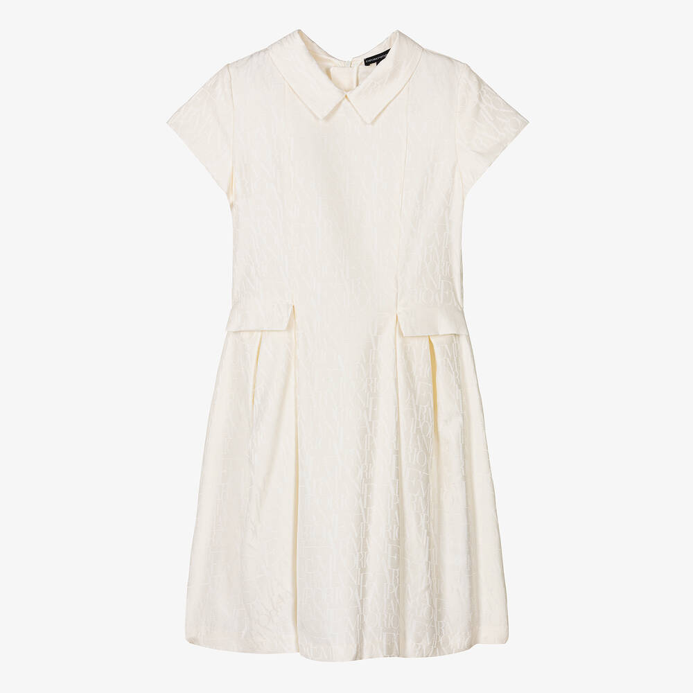 Emporio Armani-Teen Girls Ivory Jacquard Monogram Dress | Childrensalon Outlet