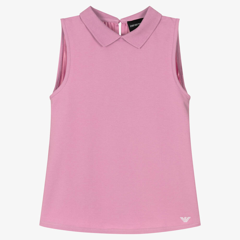 Emporio Armani - Teen Girls Lilac Pink Cotton Pleated Blouse | Childrensalon