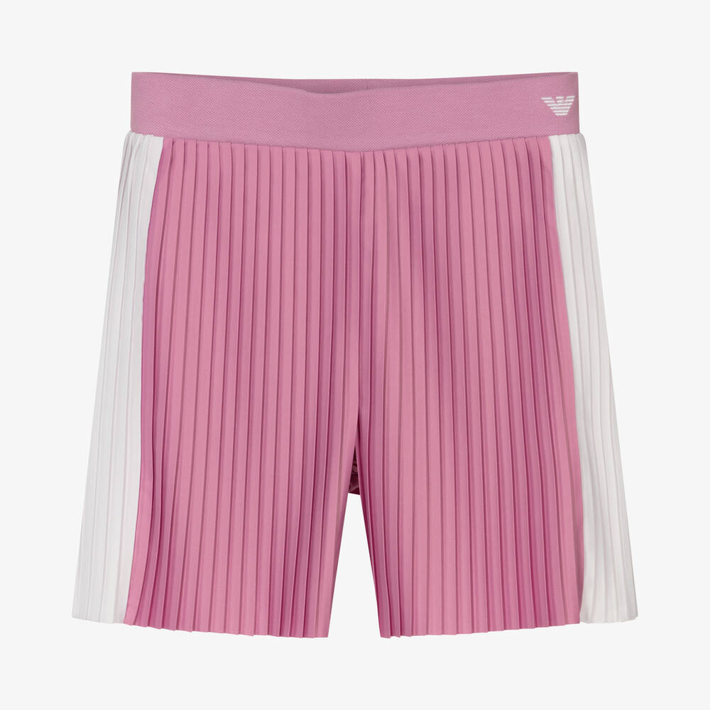 Emporio Armani - Teen Girls Lilac Pink & White Pleated Shorts | Childrensalon