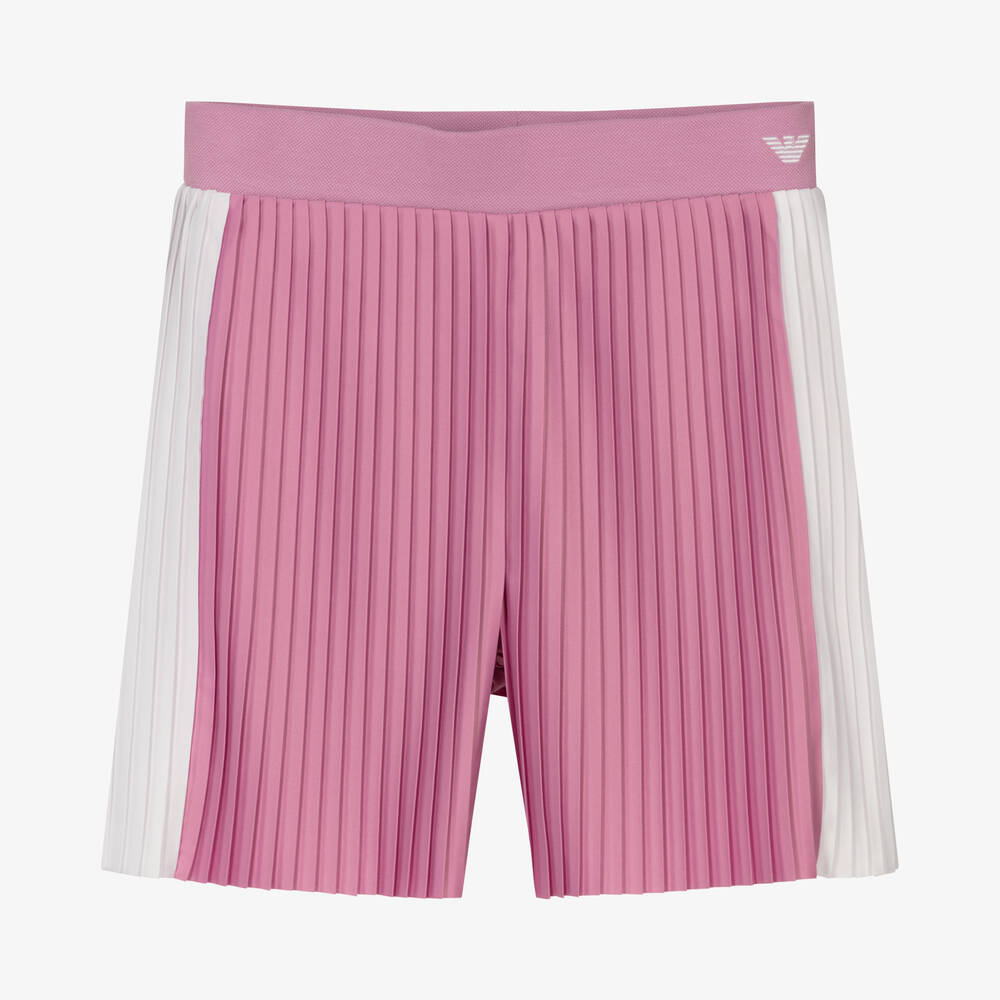 Emporio Armani-شورت بكسرات تينز بناتي لون زهري وأبيض | Childrensalon Outlet