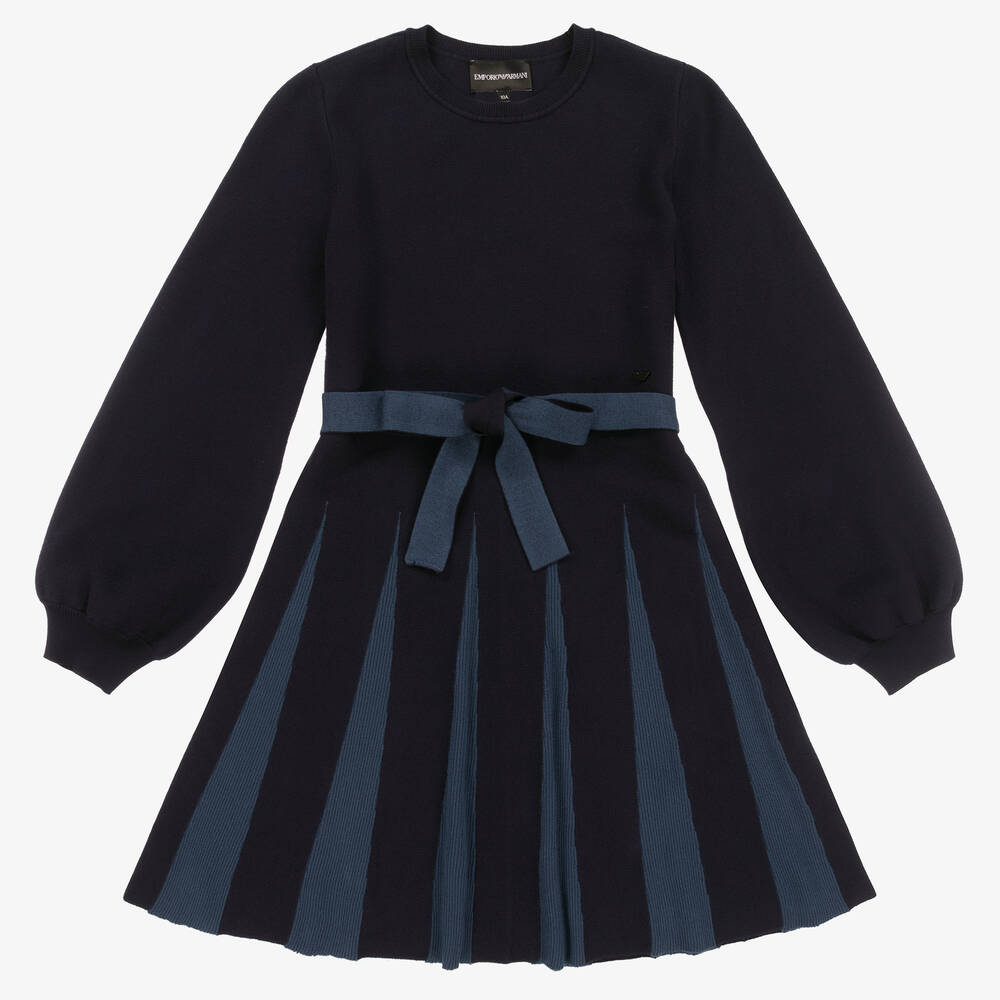 Emporio Armani - Teen Girls Navy Blue Knitted Dress | Childrensalon