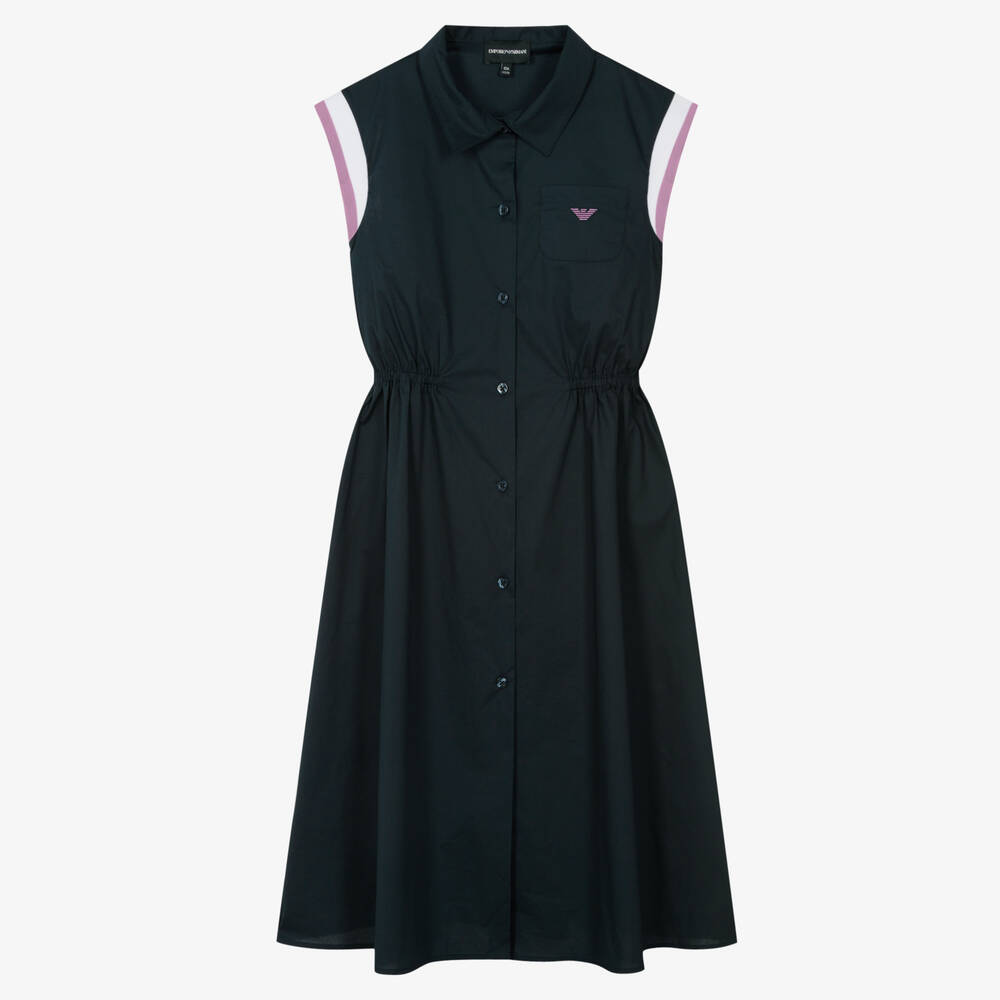 Emporio Armani - Teen Girls Navy Blue Long Cotton Dress | Childrensalon