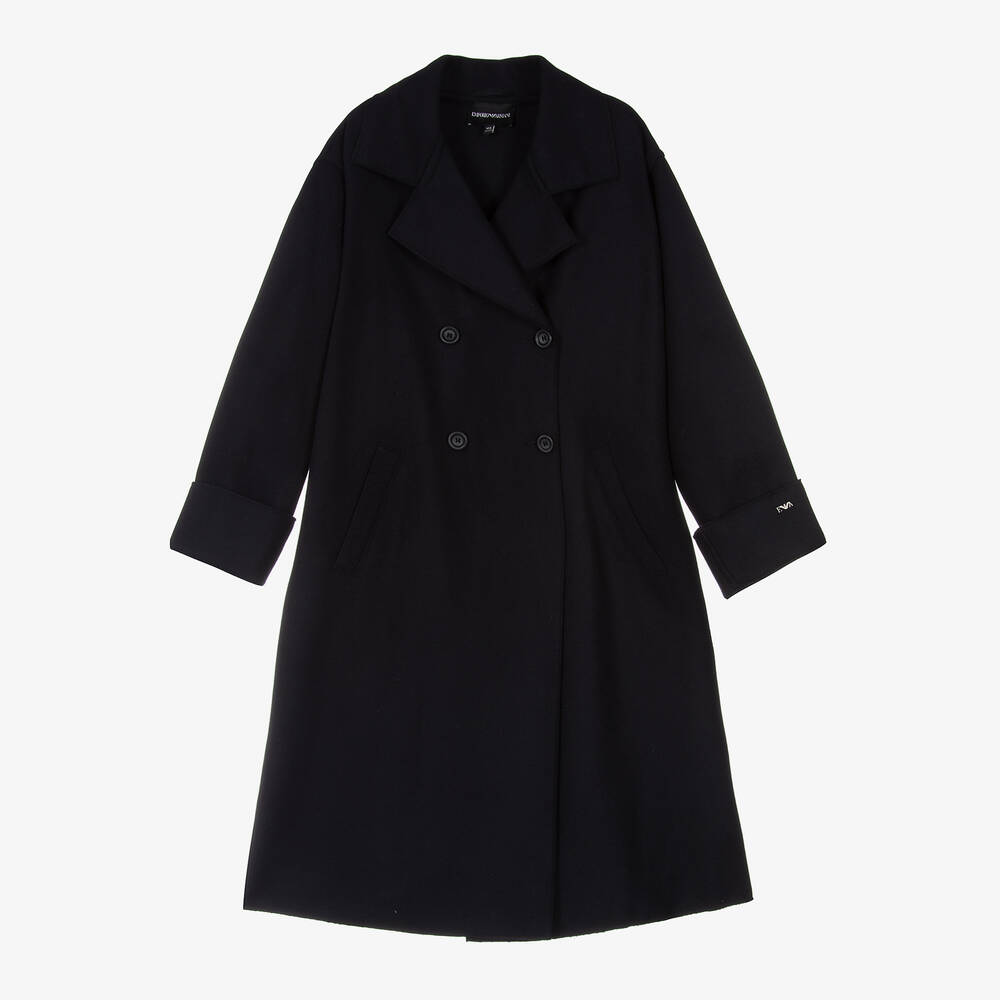 Emporio Armani Teen Girls Navy Blue Wool Pea Coat