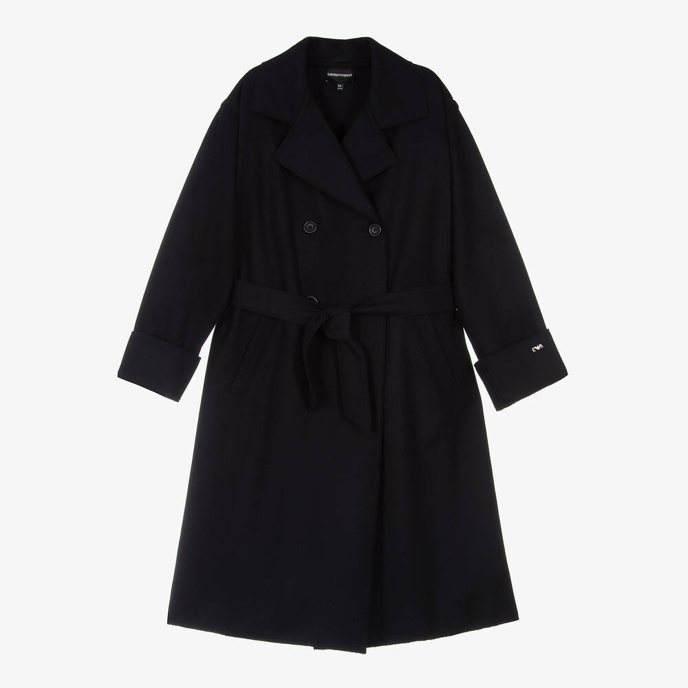 Emporio Armani - Teen Girls Navy Blue Wool Pea Coat | Childrensalon