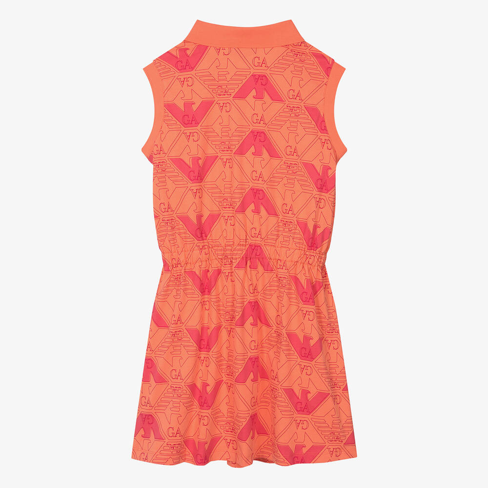 إمبوريو أرماني-فستان بولو بطبعة النسر قطن لون برتقالي | Childrensalon Outlet