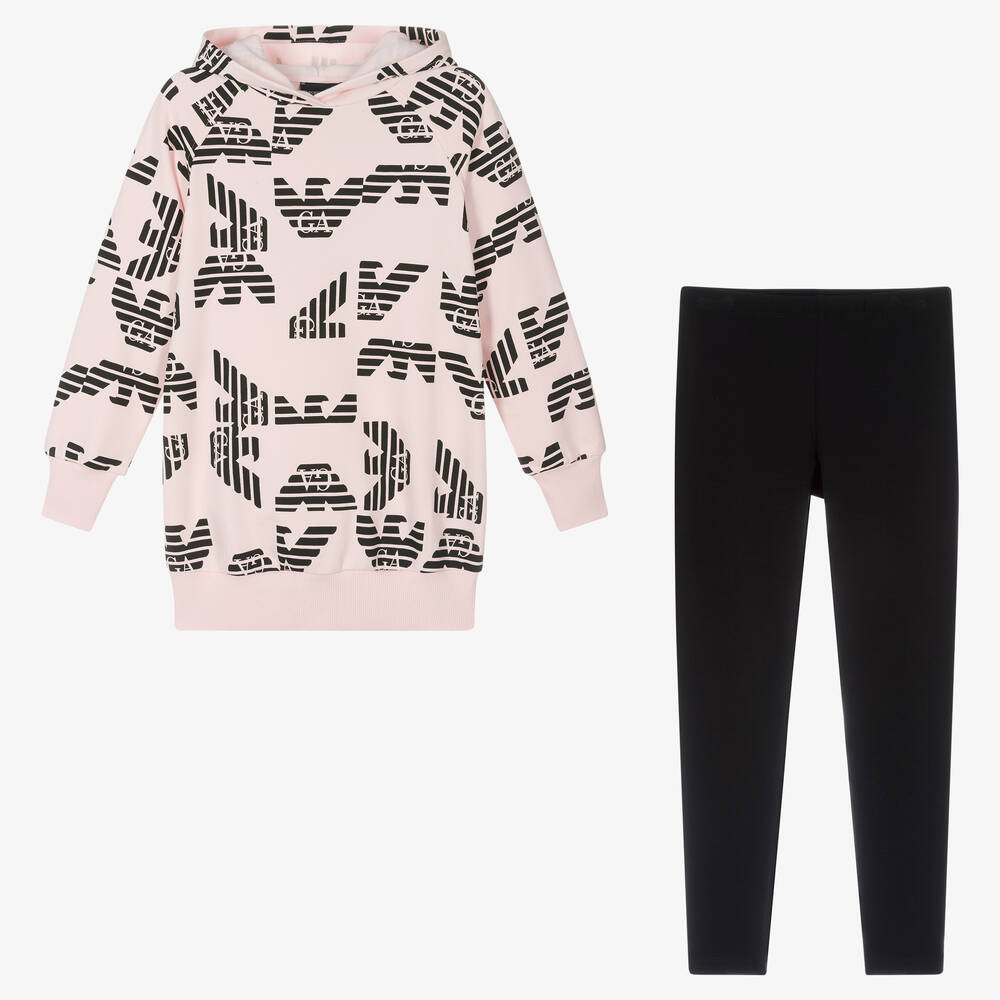 Emporio Armani-طقم ليقنز  قطن لون زهري وأسود للمراهقات | Childrensalon Outlet