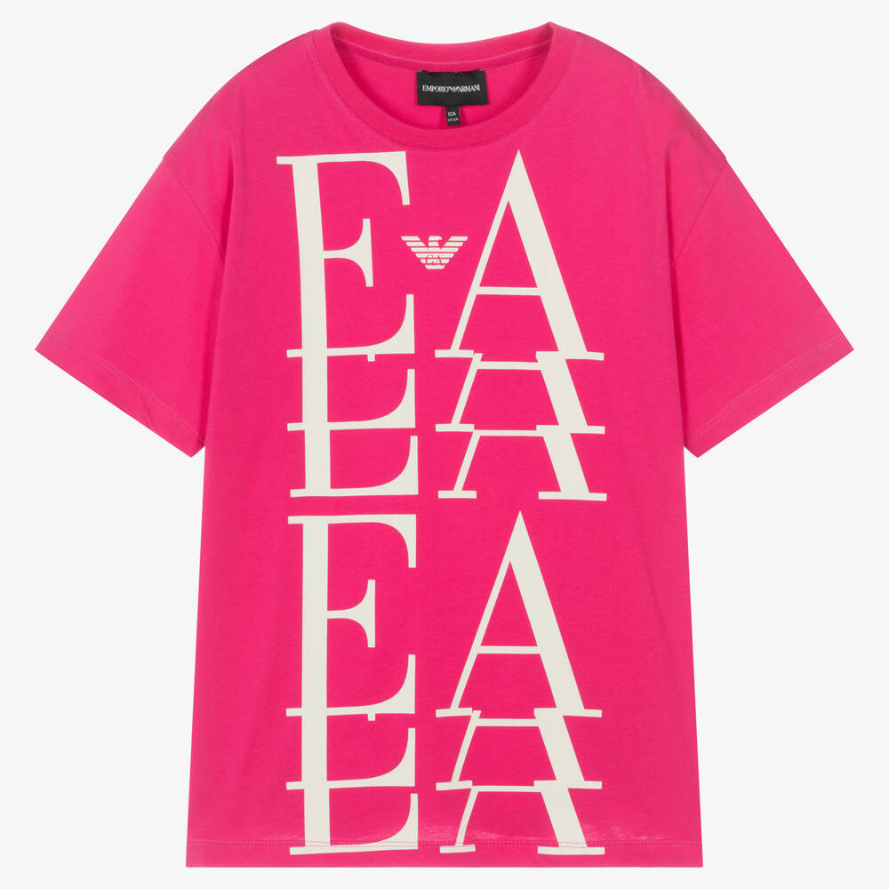 Emporio Armani - Teen Girls Pink Cotton EA Crew T-Shirt | Childrensalon