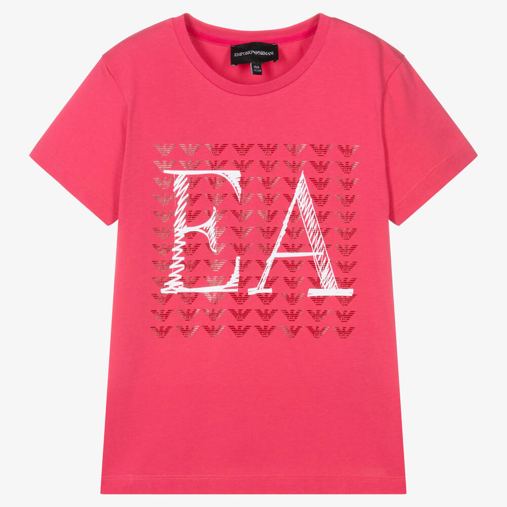 Emporio Armani - Teen Girls Pink Cotton EA T-Shirt | Childrensalon