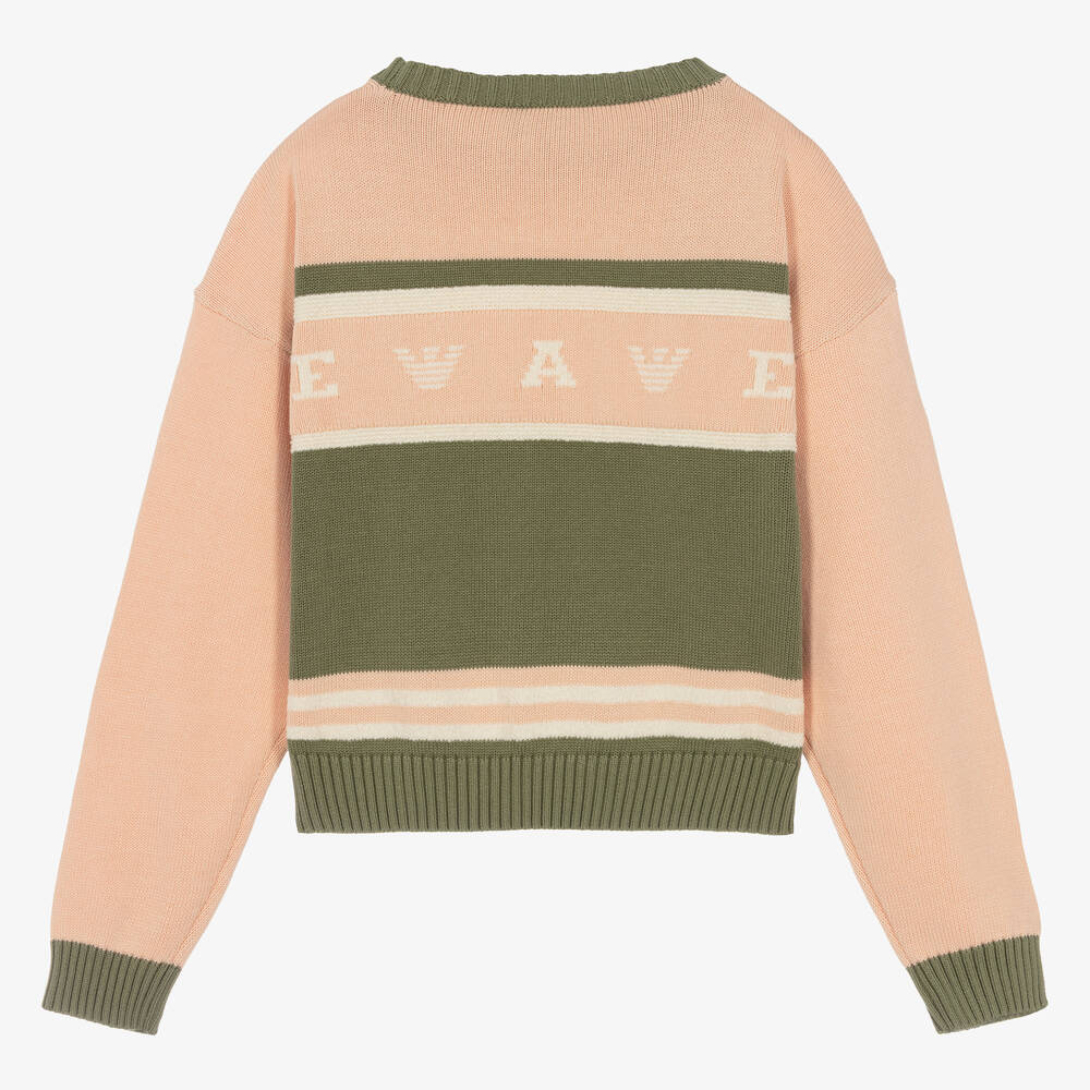 Emporio Armani-بلوفر بطبعة النسر قطن محبوك لون زهري للمراهقات | Childrensalon Outlet