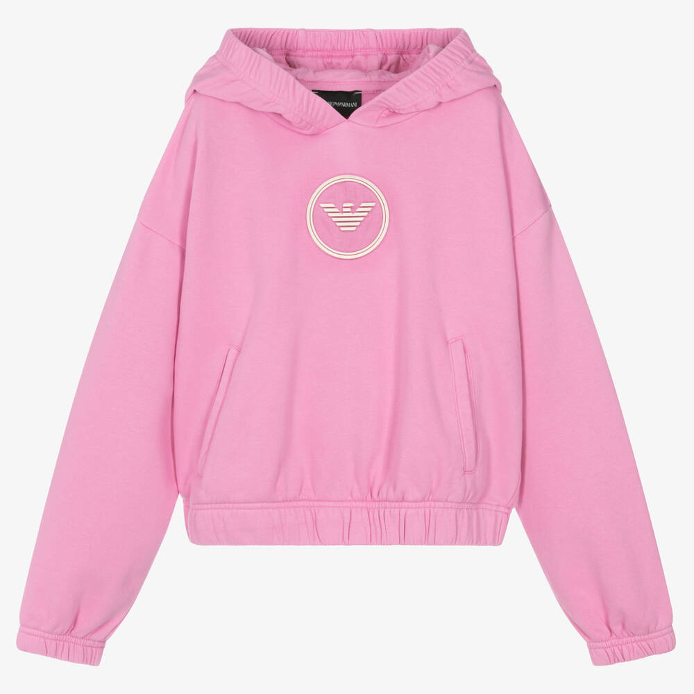 Emporio Armani - Sweat à capuche rose en coton ado fille | Childrensalon