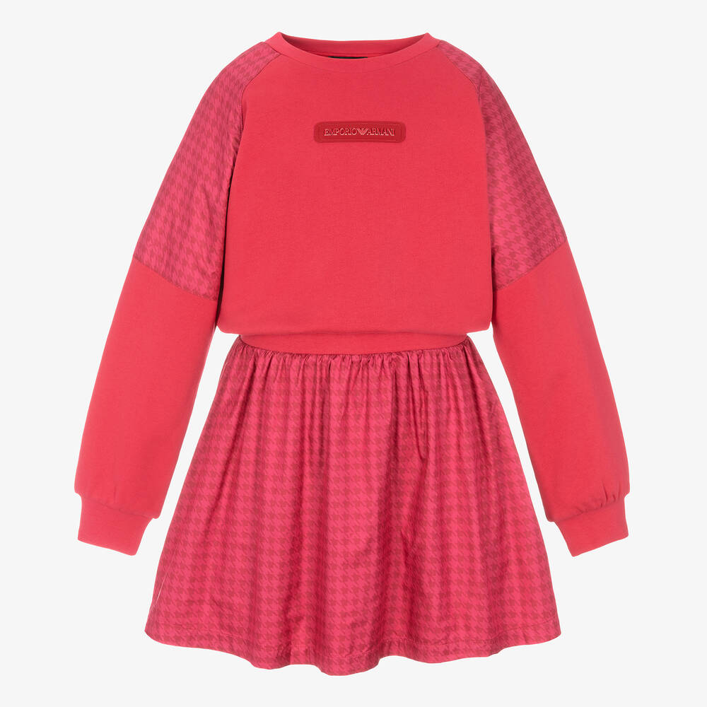 Emporio Armani - Розовое хлопковое платье в гусиную лапку | Childrensalon