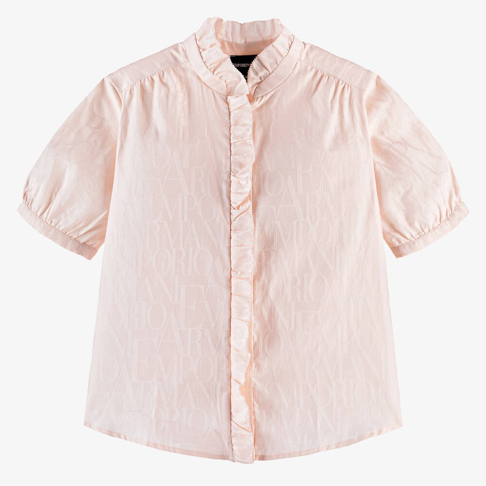 Emporio Armani-Teen Girls Pink Cotton Jacquard Blouse | Childrensalon Outlet