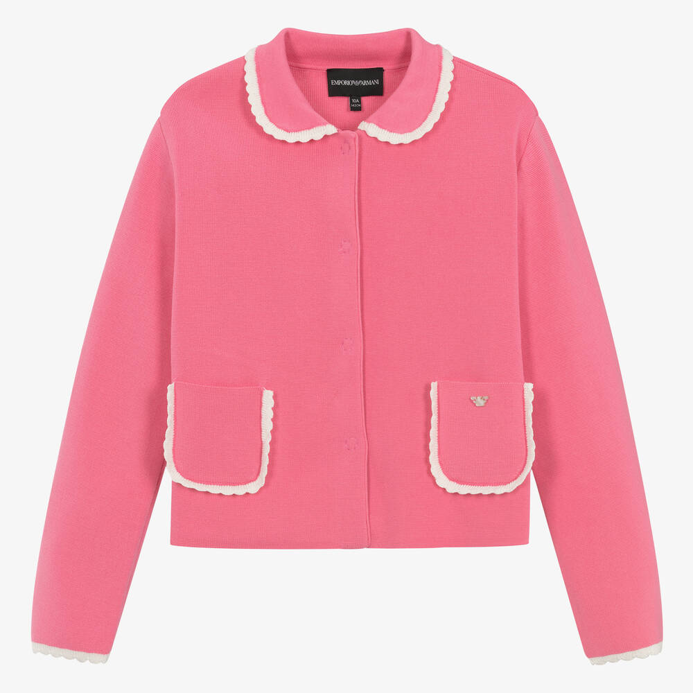 Teen Girls Pink Cotton Knit Cardigan